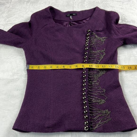 Peppe Pelusa purple moto jacket with metal fringe detail, small - Picture 5 of 11